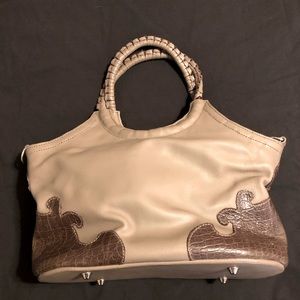 Handmade custom leather handbag- taupe and brown